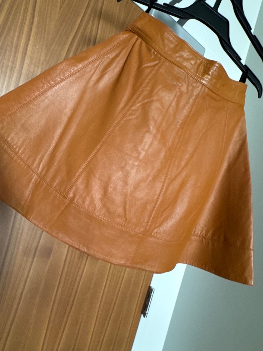 Bebe Vintage Brown Leather Mini Flared Skirt